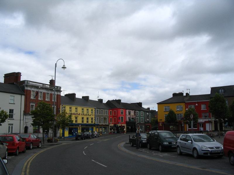 Coloured shopfronts around The Square in Listowel